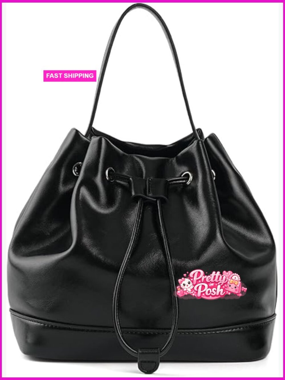 Mini Drawstring Bucket Bag with Crossbody Strap Vegan Leather Handbag